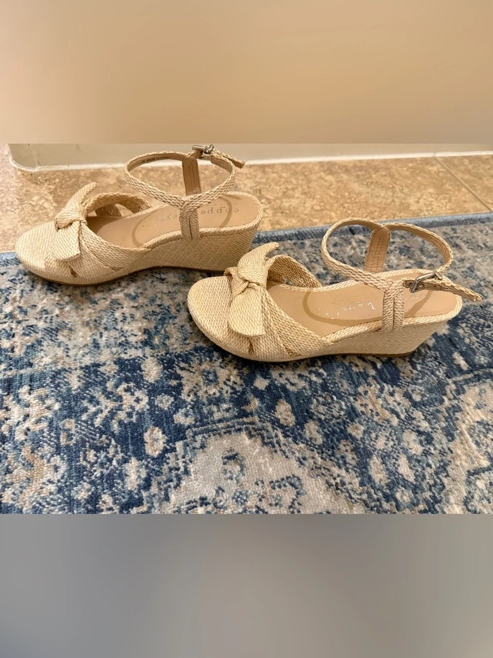 Copper Key Girls' Beige Braided Bow Sandals - Ankle Strap